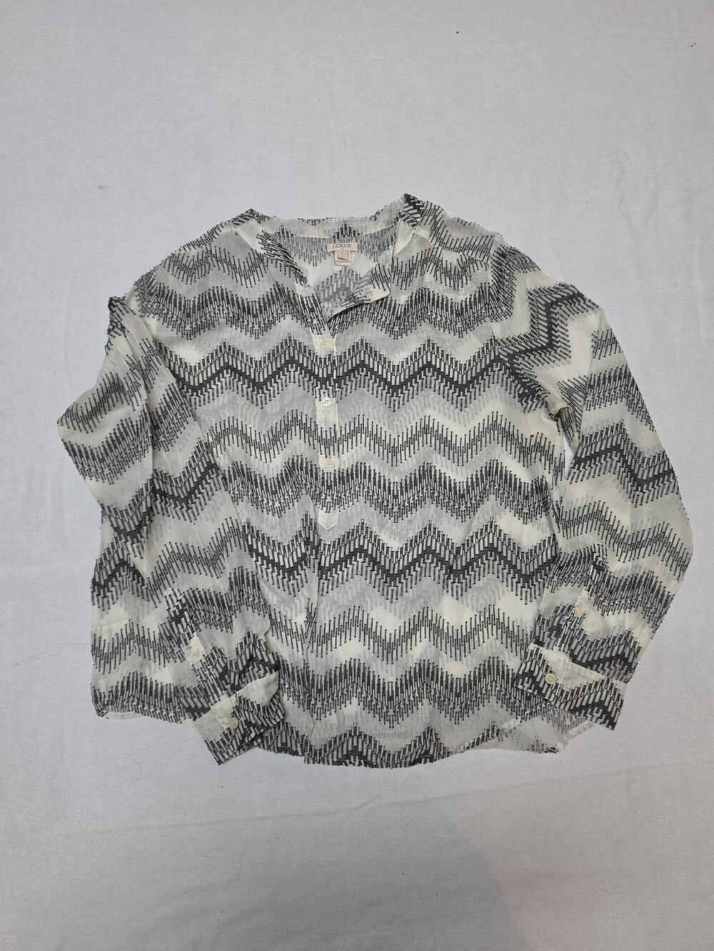 J.Crew Women’s Large Black White Chevron Geometric Print Button Down Blouse...